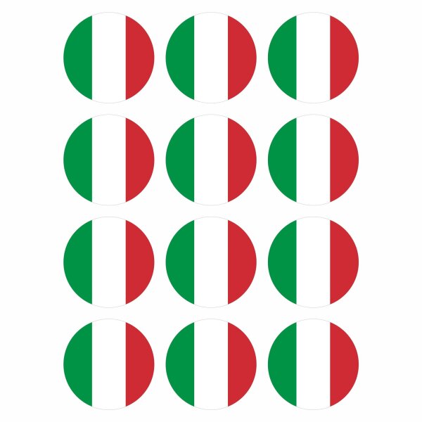 12 Stück Aufkleber Italien Flagge Rund 4 cm, Italy Flag