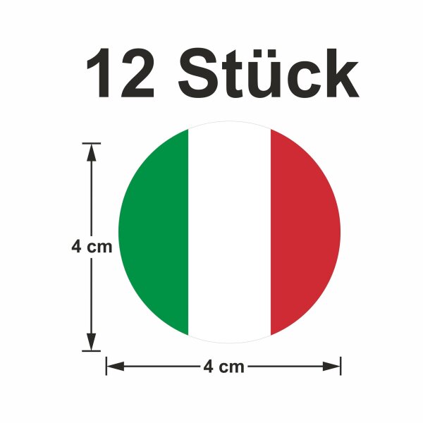 12 Stück Aufkleber Italien Flagge Rund 4 cm