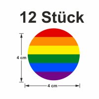 12 Stück Aufkleber Regenbogen Gay Flagge Rund 4 cm |...