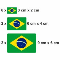 10 Stück Flaggen Aufkleber Brasilien Set | Sticker Brazil Autoaufkleber