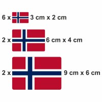 10 Stück Flaggen Aufkleber Norwegen Set | Sticker Norway Autoaufkleber