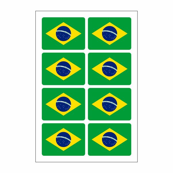 8 Stück Aufkleber Brasilien Flaggen Set | Sticker Brazil Autoaufkleber