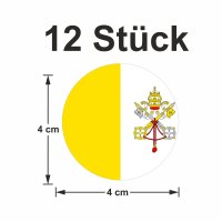 12 Stück Aufkleber Vatikanstadt Rund 4 cm | Vatican City Flag | wetterfest & UV Schutz | Set