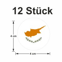 12 Stück Aufkleber Zypern Rund 4 cm | Cyprus Flag |...