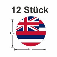 12 Stück Aufkleber Hawaii Rund 4 cm | Hawaii Flag |...