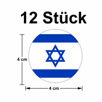 12 Stück Aufkleber Israel Rund 4 cm | Israel Flag | wetterfest & UV Schutz | Set